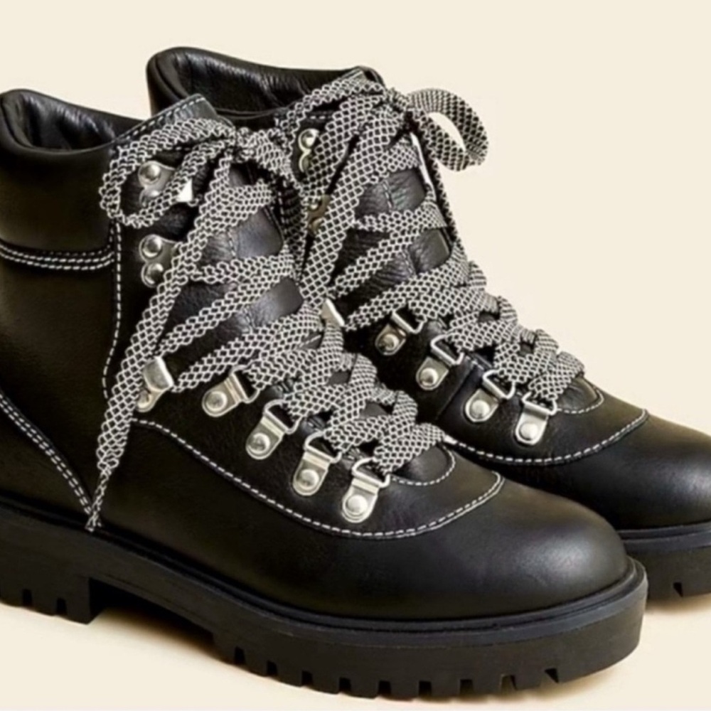 J. Crew Black Leather Nordic Hiking Boots Size 7 NWT